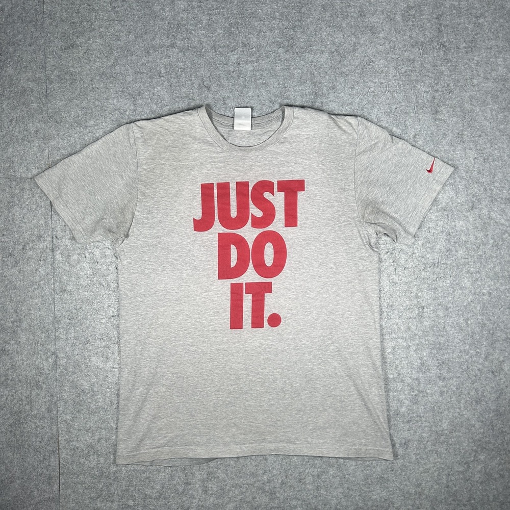Vintage Nike T-Shirt Mens Large Grey Heather Y2K Just Do It Swoosh Graphic Tee